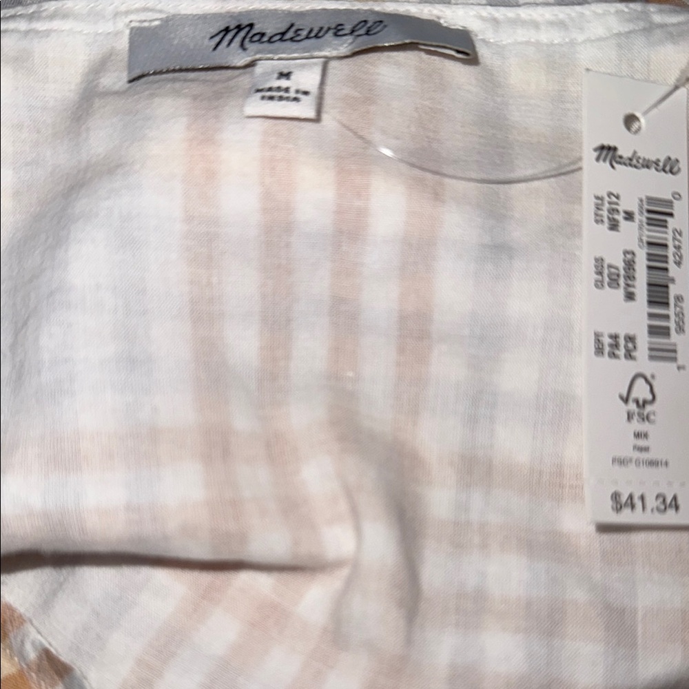 NWT Madewell Summer Mini Dress Cap Sleeve Dress Gingham Orange Gray White Size M - Picture 5 of 6